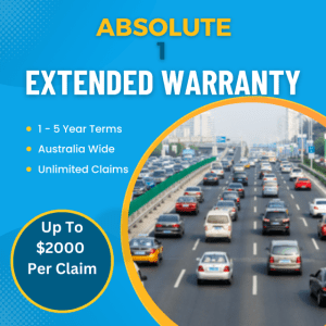 Promotional image for Absolute Level 1 Extended Warranty featuring a busy highway with cars and key benefits listed on a blue background