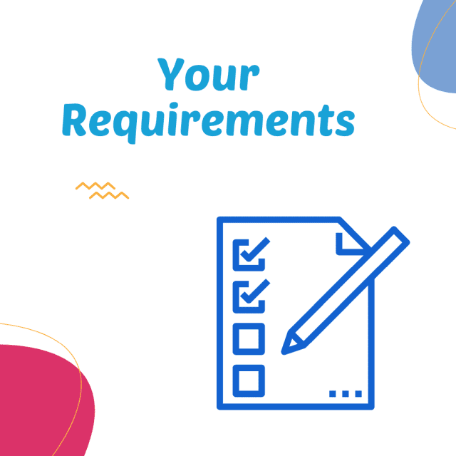 Blue clipboard on white background with text "Your Requirements"