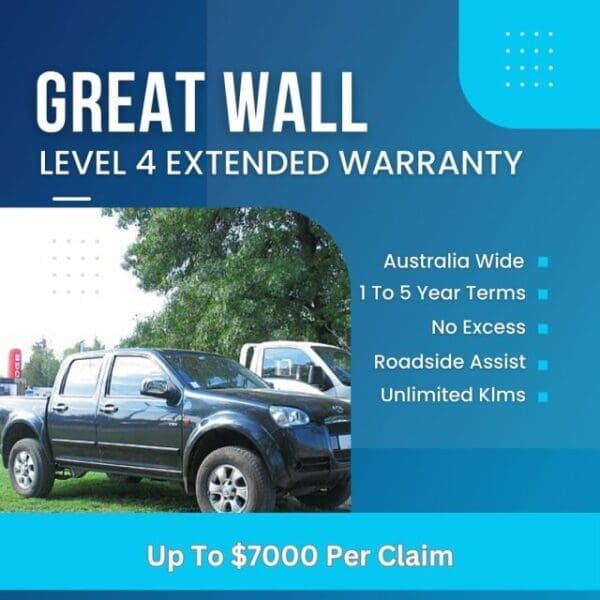 Great Wall Level 4 Extended Warranty – Covers up to $7000 per claim for mechanical and electrical repairs in Australia.