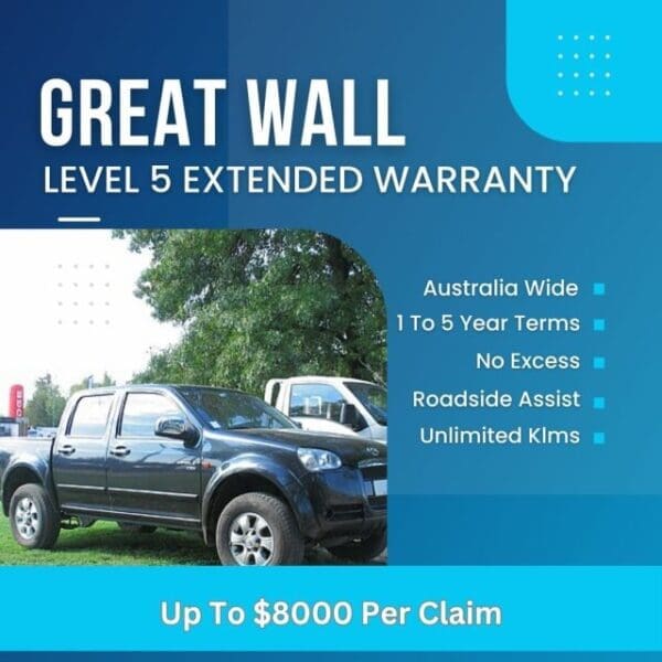 Great Wall Level 5 Extended Warranty covers up to $8000 per claim for mechanical and electrical repairs across Australia.